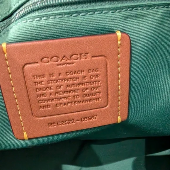 New Coach Straw Blue and Green Woven City Tote Bag - Picture 6 of 7